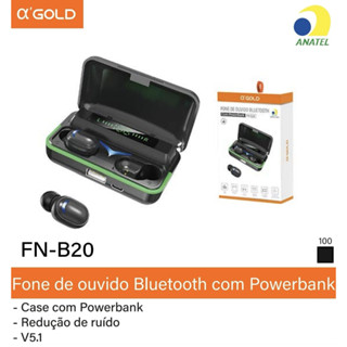 Fone De Ouvido Sem Fio Display Led Power Bank Áudio Premium AGOLD FN-B20 em Oferta na Shopee