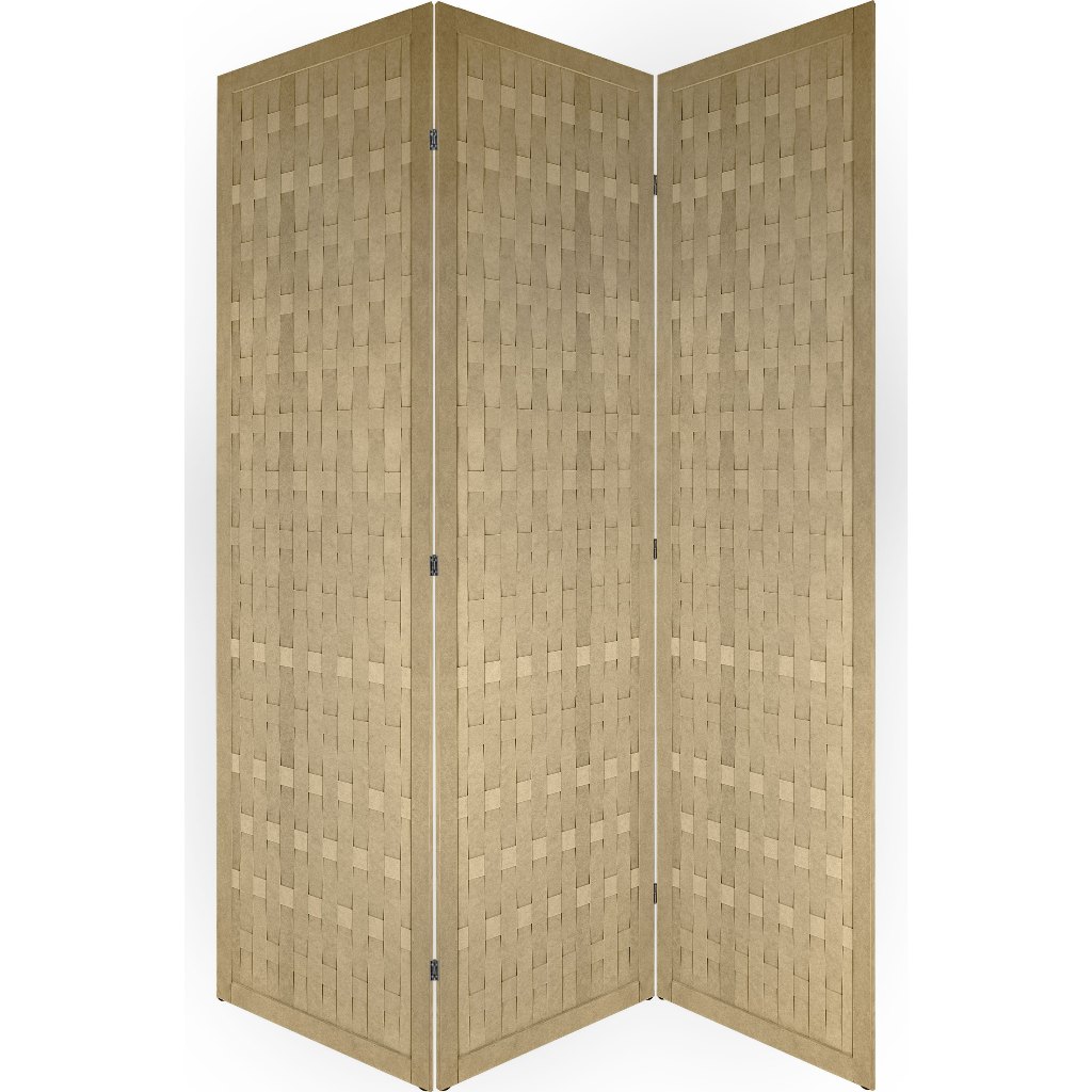 3 Biombo Trançado Inteiro Com Rodinha Folha Madeira Mdf Divisor De Ambiente Divisória Painel Separador