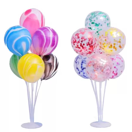 Suporte Balão Bexiga Festa  com Hastes 76cm  + 1x Kit Bexigas 7 Peças Balões Bexiga Vermelho ou Dourado