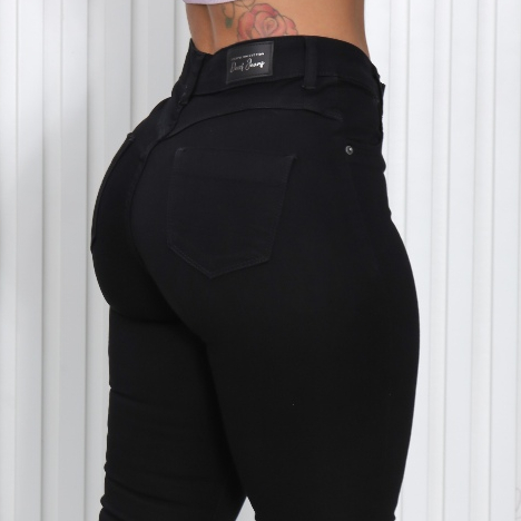 Calça Jeans Preta não Desbota Feminina Skinny Cós Alto Levanta Bumbum Com Lycra cintura alta
