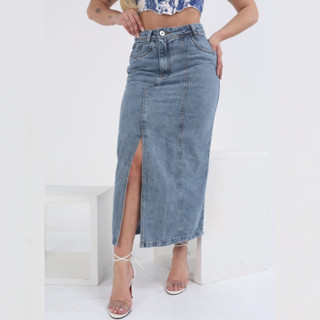 SAIA MIDI COM FENDA LAVAGEM MEDIA em Oferta na Shopee