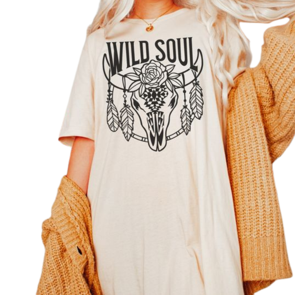 Max T-shirt Country Chifre Wild Soul Camisão Western Feminino Várias Cores 100% Algodão