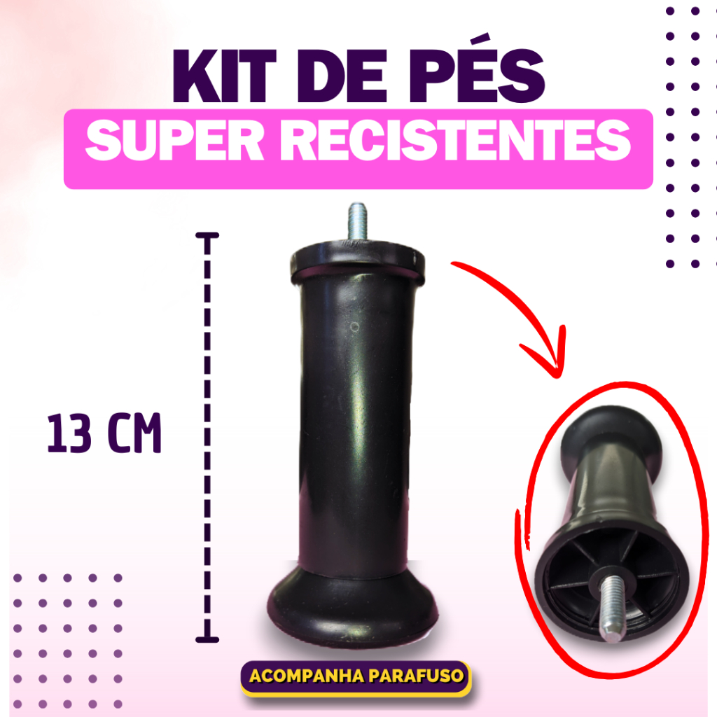 Pé de Cama Box - Pezinho Plástico Reforçado Com 13cm Casal ou Solteiro - Preto 01