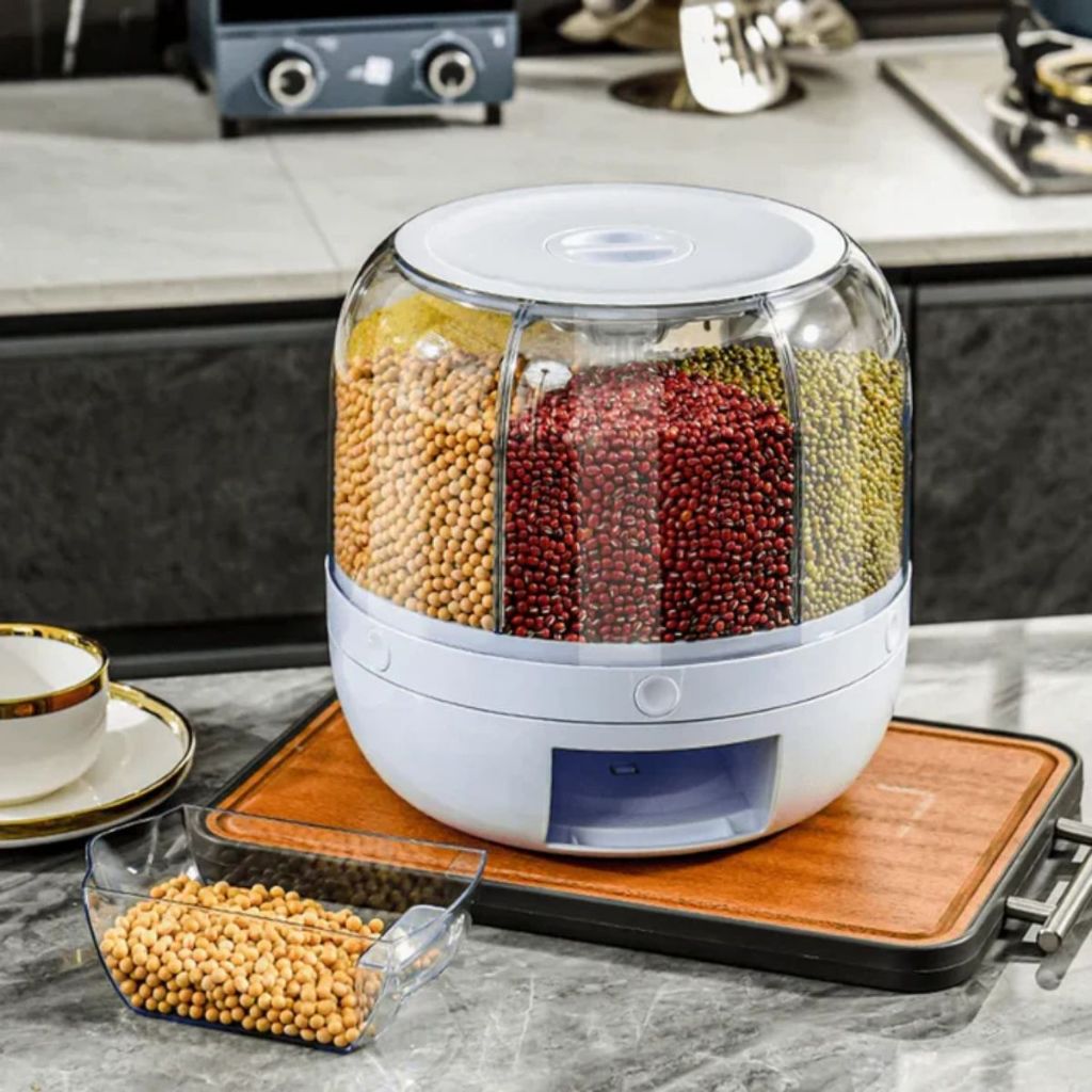 Dispenser Giratório Organizador de Alimentos com 6 Compartimentos para Grãos, Cereais Luxo...