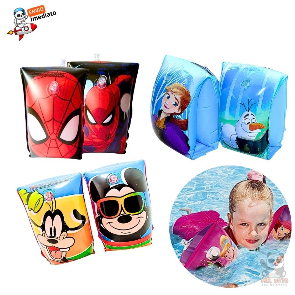 Boia de Braço Inflável Infantil Homem Aranha Mickey Mouse Minnie Frozen Princesas Boia Piscina