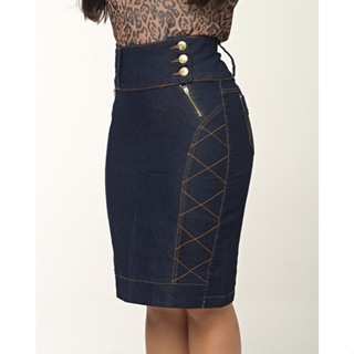 Saia Jeans com Lycra e Costura Zig Zag | Moda Cristã Moderna 7PALLAS em Oferta na Shopee