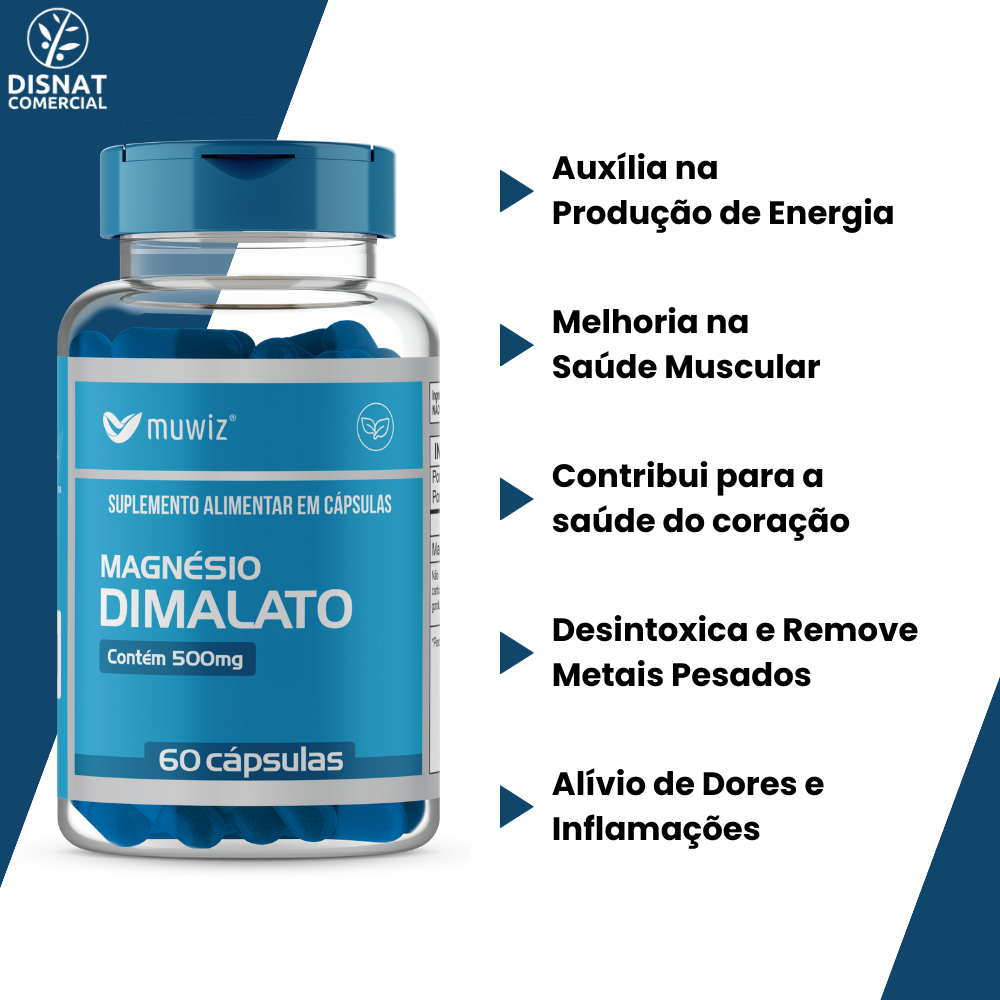 Magnésio Dimalato com Ácido Málico 500 MG 60 Caps - Muwiz