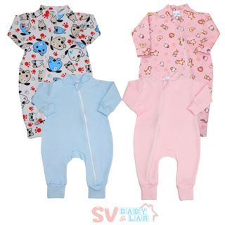 Macacão Bebê Longo c/Zíper Liso e Estampado em Oferta na Shopee