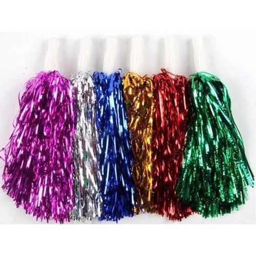 kit com 15 unidades pompom metalizado dança torcida líder 20cm