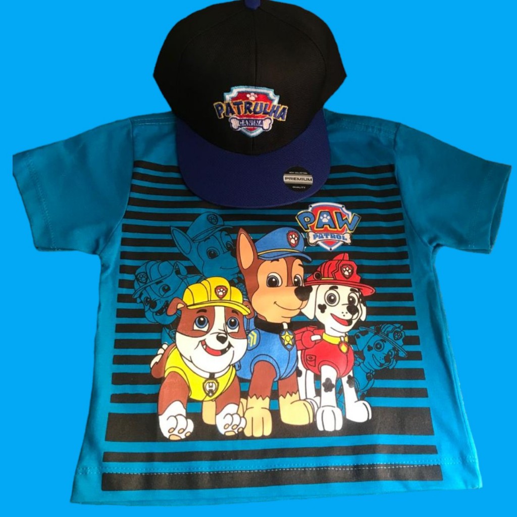 Camiseta Infantil Patrulha Canina+ Boné Infantil Ajustável  Patrulha Canina