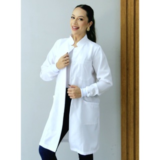 Jaleco Avental Branco Botão Feminino Oxford Com Punho E Manga Longa Nail Designer Hospitalar Saúde em Oferta na Shopee