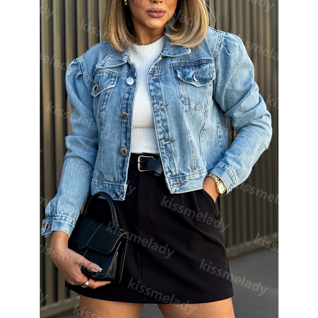 Coolestfeminina 0033 jaqueta jeans feminina casaco blusa casaco bulsas feminina de frio manga longa em Oferta na Shopee