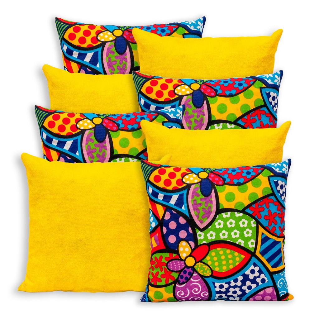 Kit 8 Capas de Almofada Gorgurinho c/ Zíper 40x40cm Lisa e Estampada e Lisa
