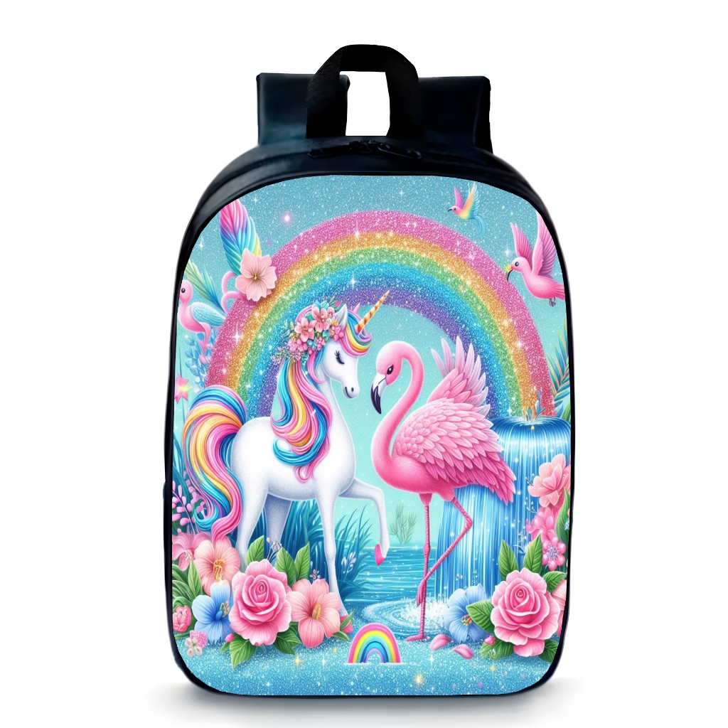 Mochila Pequena Pré-escolar infantil Colorida unicórnio flamingo mágico arco-íris promoção