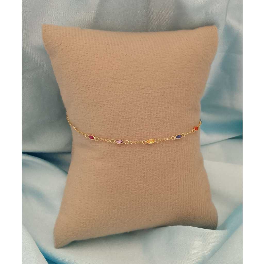Pulseira Em Ouro 18k Infantil Menina Pedras Navete-13cm