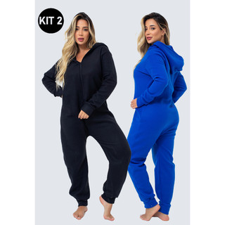 Kit 2 Pijamas Feminino Macacão Com zíper e Capuz Pijama Flanelado Soft rlc modas