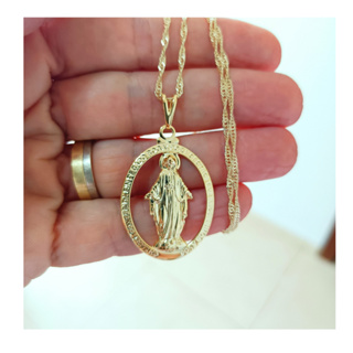 Gargantilha Corrente Cordão Com Pingente De Nossa Senhora Das Graças Banhada A Ouro. em Oferta na Shopee