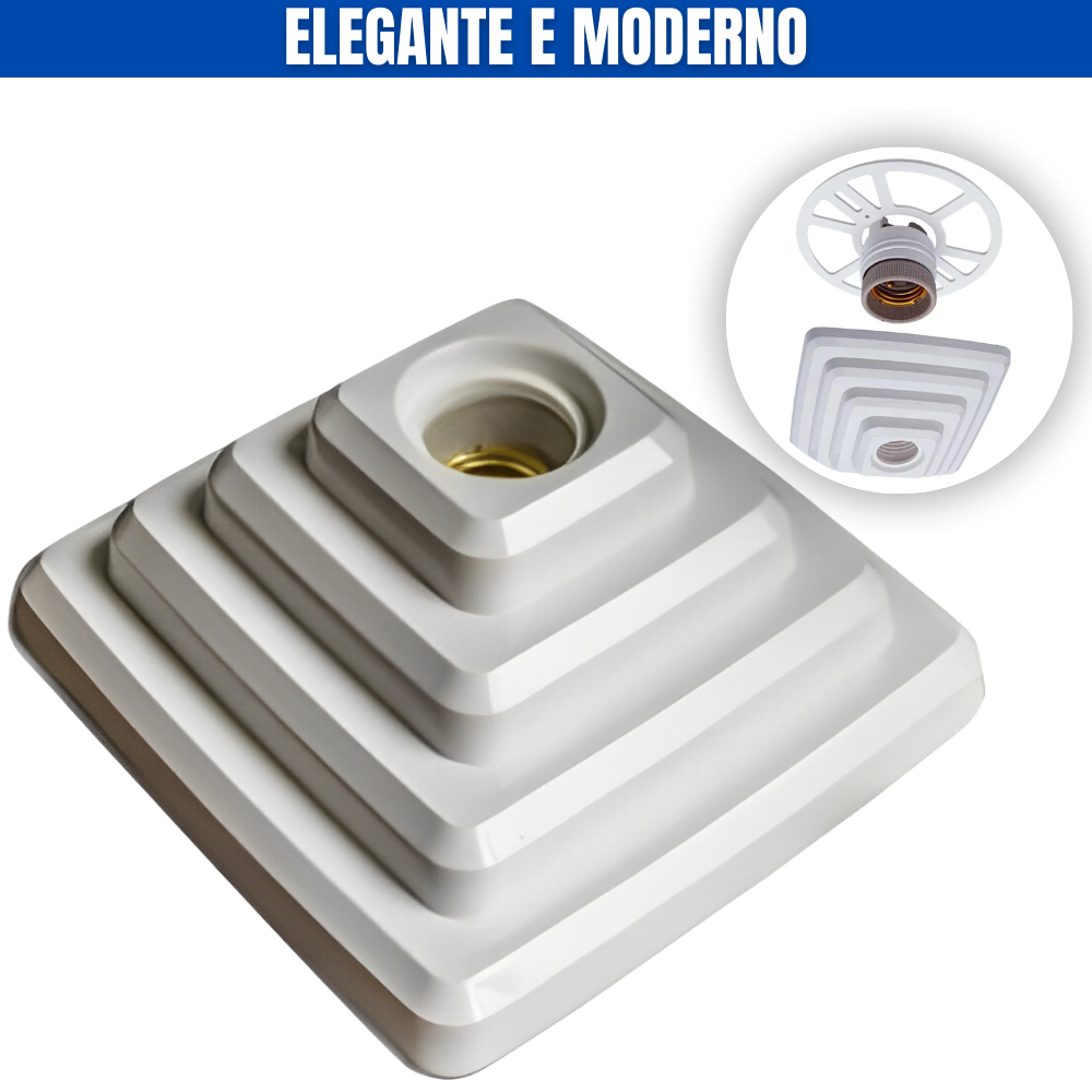 Plafon Plafonier Piramide Quadrado Branco Teto Luminaria Elegante Moderno Colonial