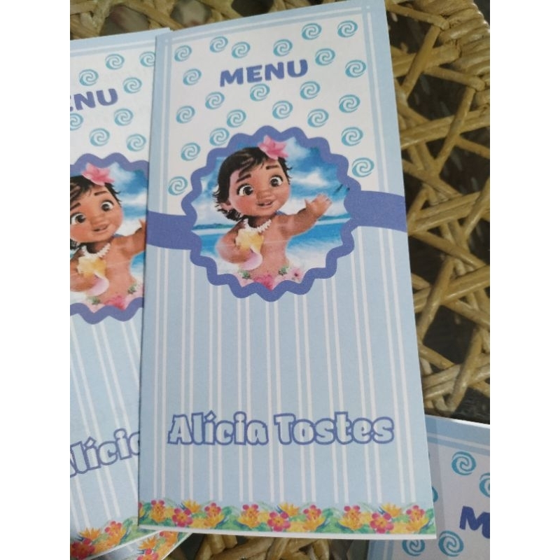 Cardápio Menu Moana Baby  Personalizado com Nome e Idade p/ Aniversários e Festas c/ 10