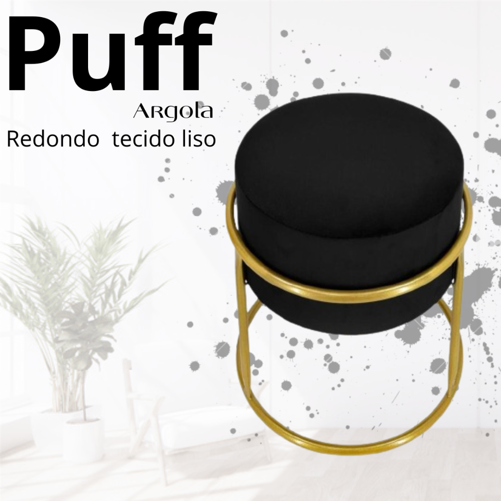 Puff Argola Liso para Penteadeira e Banco de Escrivaninha Veludo Luxo Base Metal várias cores