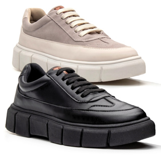 Kit 2 Pares Tenis Oversized Melburk Sneaker Masculino Casual Sola Alta Couro Liso Tratorado Promoção em Oferta na Shopee