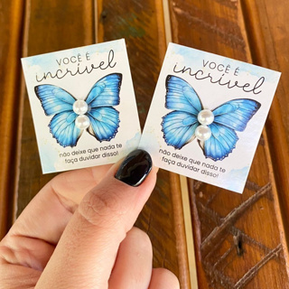 Kit Mini Cartão tag Borboleta Azul + Brincos e tarrachas cartão tamanho 4x5cm em Oferta na Shopee