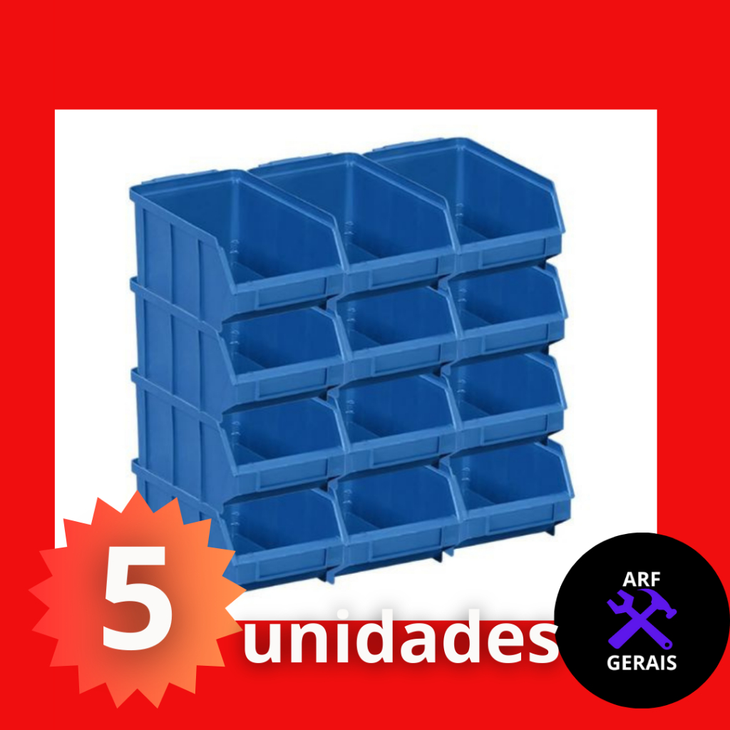 Kit 5 Gaveteiro Azul N°3 Para Estante KIT