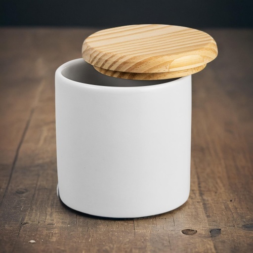 Porta cotonete porcelana com tampa de madeira 300 ml pote de louça pote de porcelana