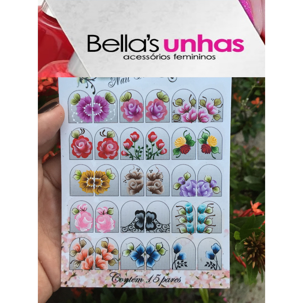 Cartelão  40 Adesivos Artesanais Para Unhas, 100% Feito A Mão, Pedrarias, Strass, Joias Para Unhas