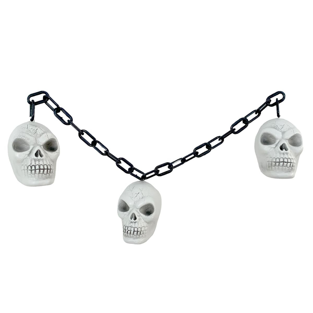 Enfeite Decorativo Corrente Com 3 Mini Crânios Halloween Sexta Feira 13