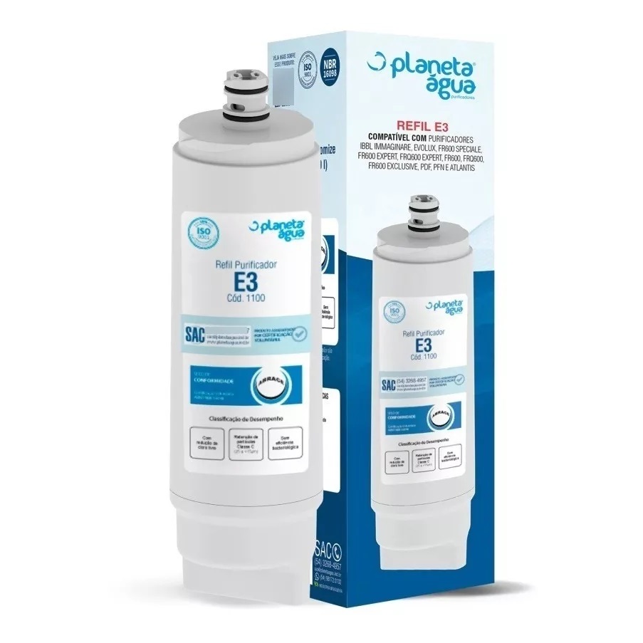 Refil Filtro Planeta Água E3 1100A Compatível Com Purificador IBBL PDF100, PDF300 e PFN 2000