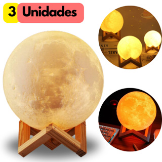 Kit De 1 Até 3 Luminária Abajur Lua Decorativa Recarregável Quarto Decoração Presente C/ Suporte Presente em Oferta na Shopee