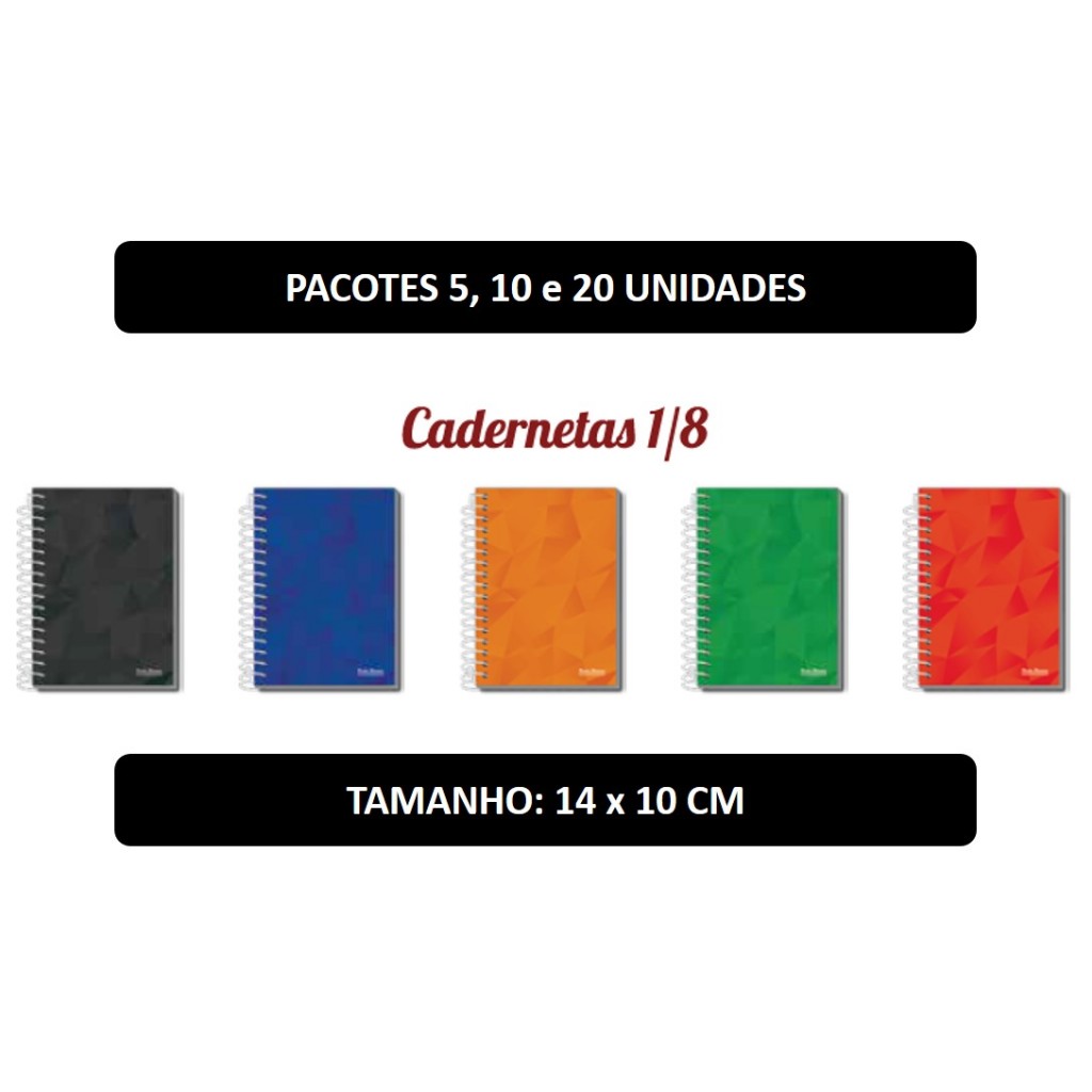 Caderneta Pacote com 5, 10, 15, 20 e 25 Unidades 48 e 96 Folhas 1/8 Capa Flexível (14x10cm) Pautada em Oferta na Shopee