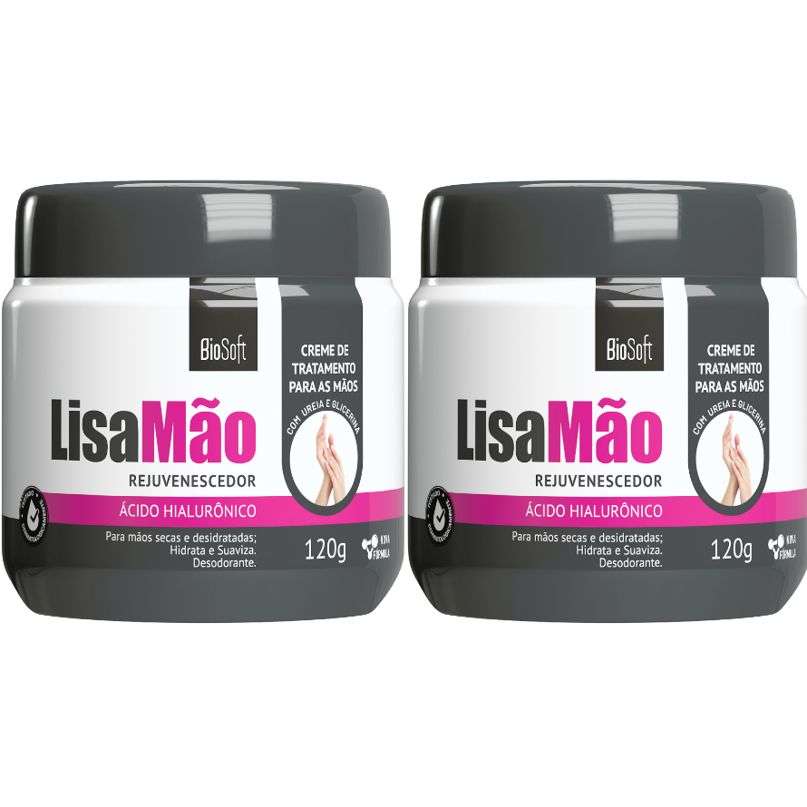 Creme Lisa Mão Ácido Hialurônico 120g BioSoft 2 Unidades