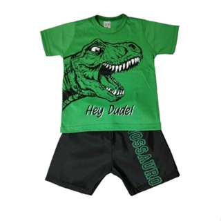 Conjunto manga curta infantil de menino 100 % algodão,  temático de dinossauro. em Oferta na Shopee