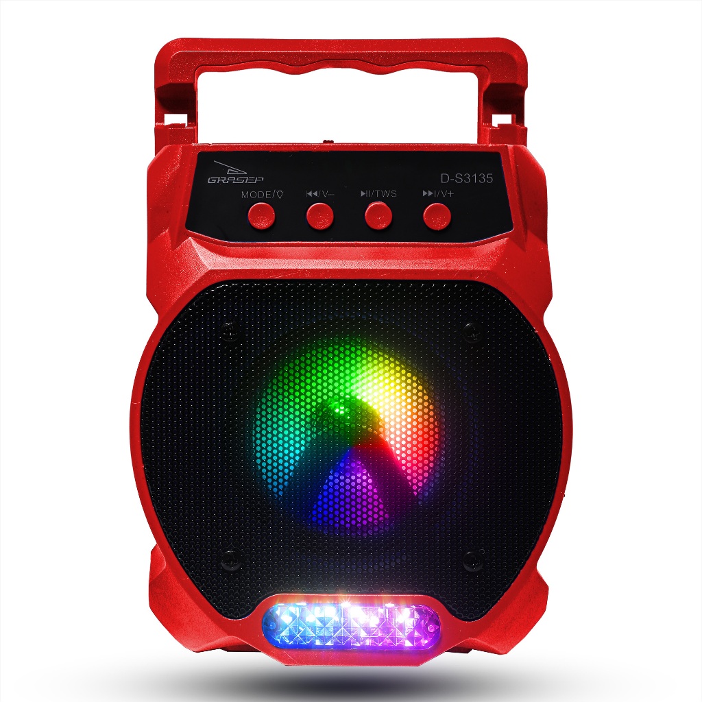 Caixa De Som Bluetooth 10W TWS Rádio FM Led RGB Suporte Celular Aux P2 P10 Alça Pendrive Usb