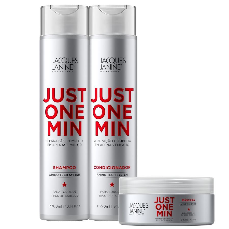 Kit Jacques Janine Just One Min Shampoo 300ml Condicionador 270ml Máscara Hidrat