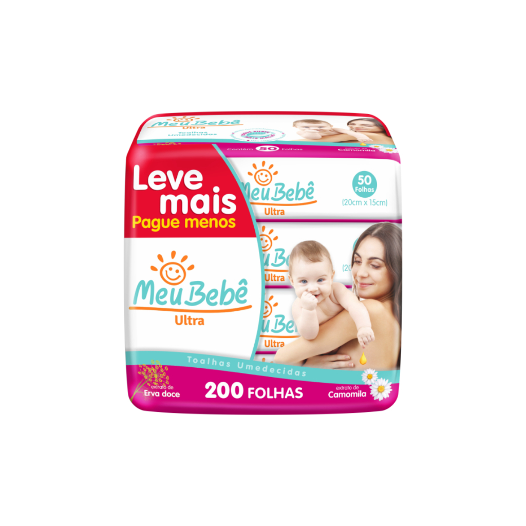 Pack 200 Folhas Toalha Umedecida Meu Bebê Ultra (4undX50fls)