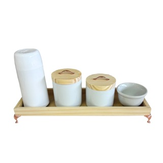 kit higiene bebe porcelana bandeja 4 peças com pezinho e puxador rose decoração quartinho infantil delicado em Oferta na Shopee