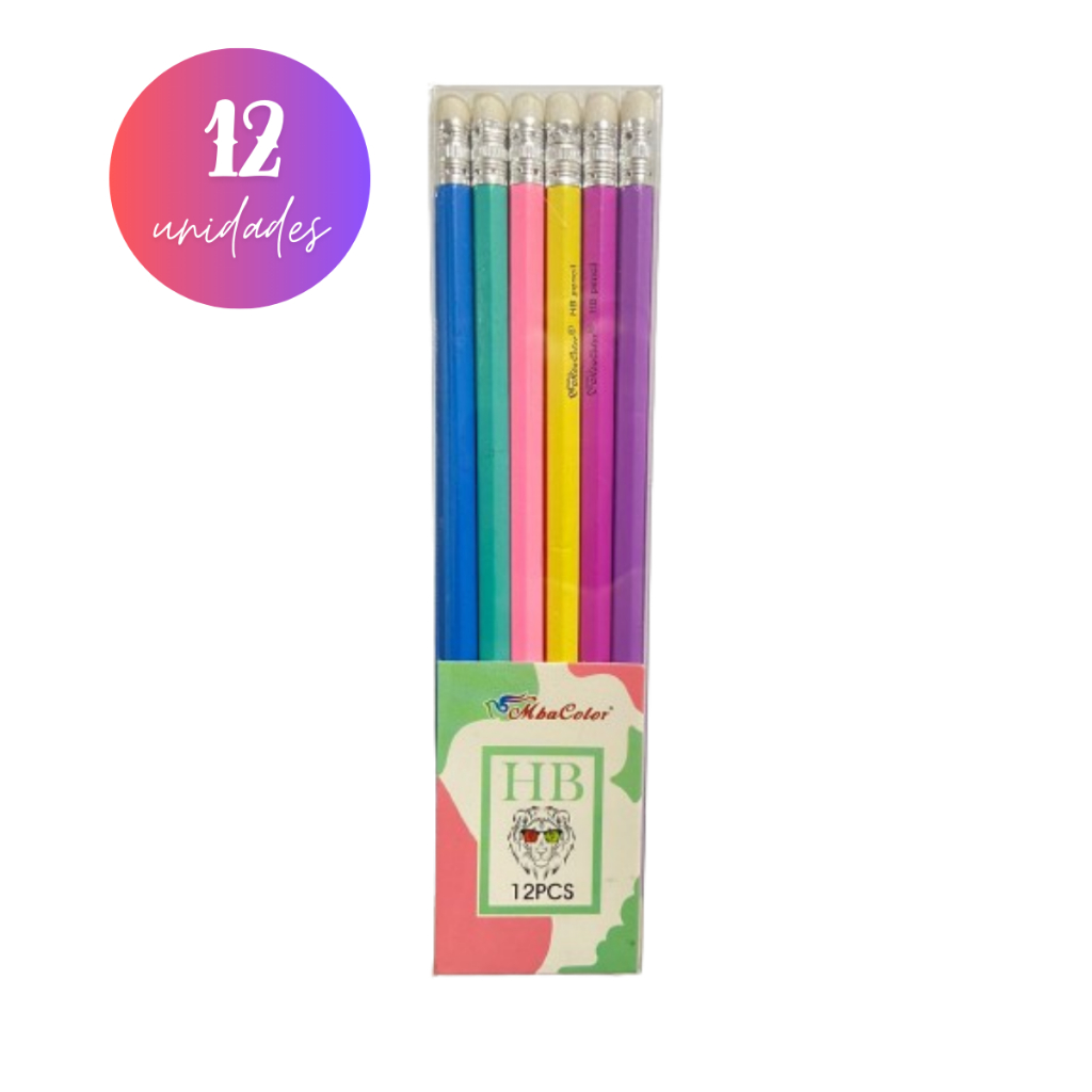 Kit 12 Lápis De Escrever HB com Borracha Na Ponta Escolar em Oferta na Shopee