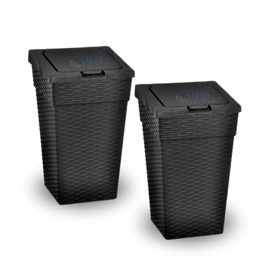 Kit 2 Lixeira Cesto de Lixo Rattan 10 Litros Automática Tampa Click Para Banheiro Cozinha Escritório Quarto