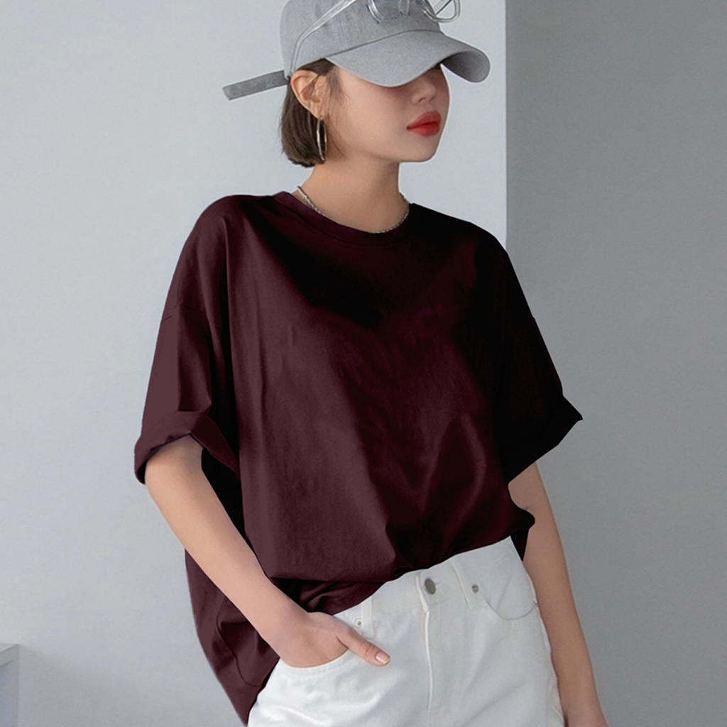 Blusa Sem Estampada Versatil La Mode Manga Curta Gola Redonda Oversized Confortavel Colorida Divers
