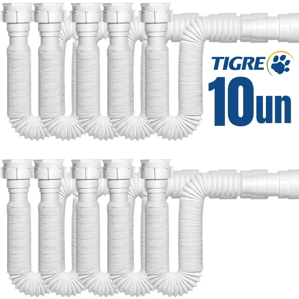 Kit Sifão Tigre Universal Flexível Ajustável Multiuso Branco Sanfonado Pia Banheiro Tanque