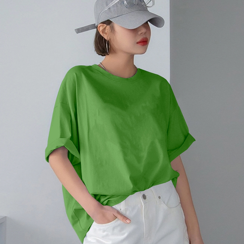 Camiseta Sem Estampada Feminina Versatil  Trend Manga Curta Gola Redonda Oversized Confortavel T Sh