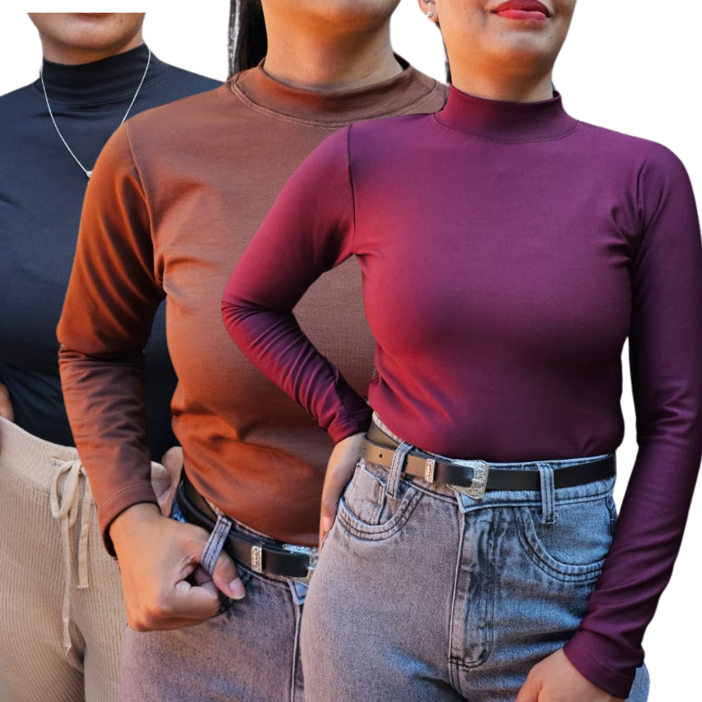 BLUSA DE FRIO FEMININA GOLA ALTA CACHARREL MANGA LONGA TÉRMICA SEGUNDA PELE PELUCIADA  FLANELADA FELPUDA INVERNO