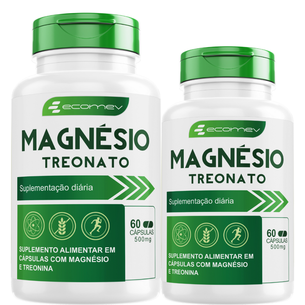 2x Magnesio L Treonato 500mg Puro 60Cáps Função Cognitiva Foco e Memória Kit 2 Meses Ecomev