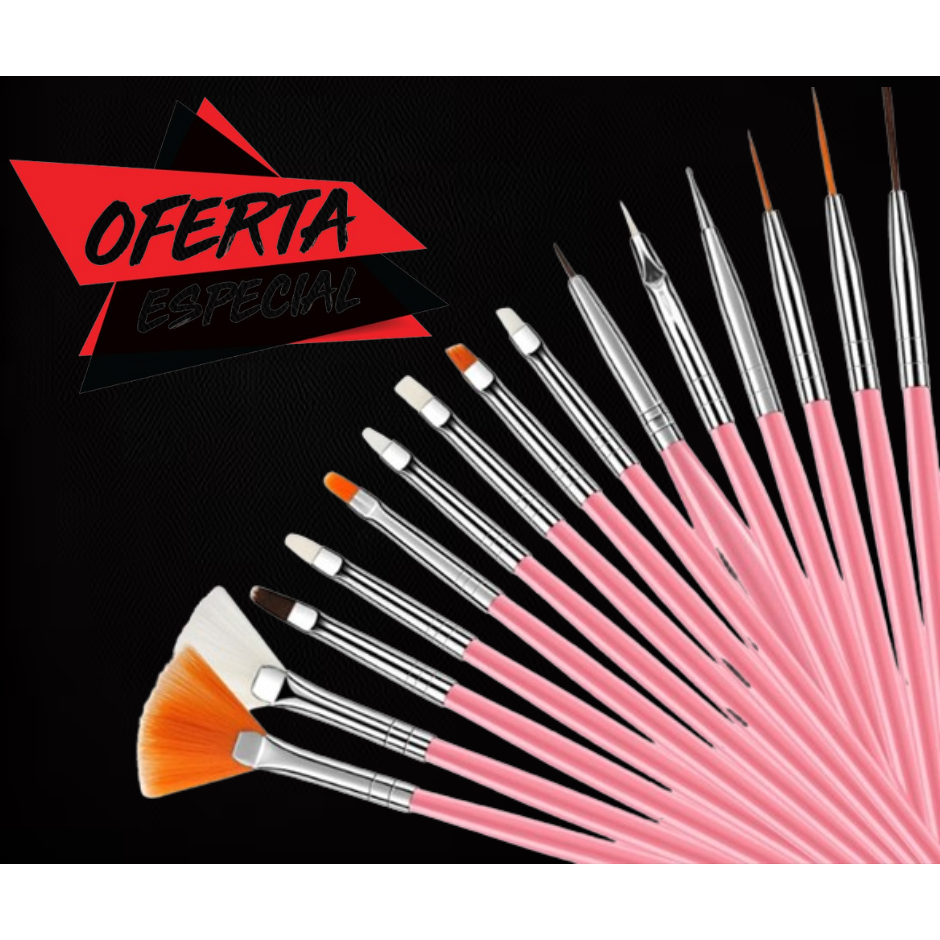 kit 15 pincel de unha de gel acrigel pinceis de acabamento manicure kit iniciante unhas em Oferta na Shopee