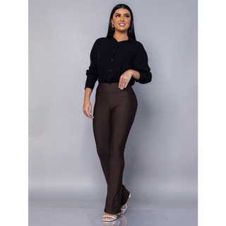 Calça Legging Bailarina Flare Zero Transparência Levanta Bumbum Cós Alto 10cm Boca de Sino Casual ou Academia