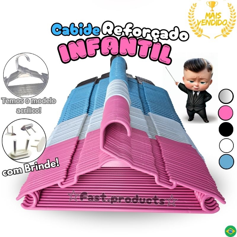 kit 50 unidades Cabide Reforçado Baby infantil juvenil cores.