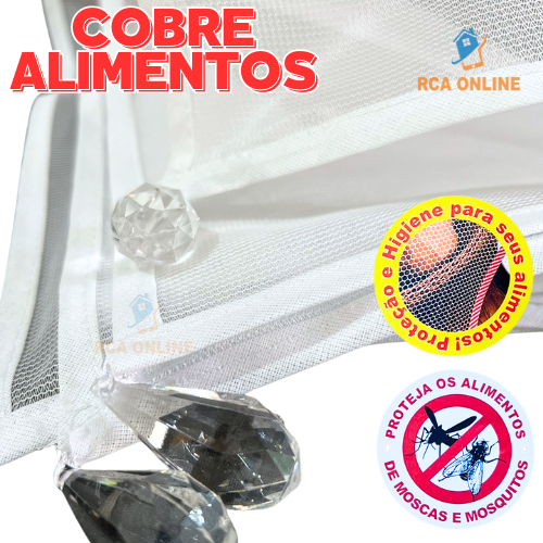 TELA COBRE ALIMENTOS PROTETOR ANTI MOSQUITOS BRANCA COM DETALHE EM PEDRARIA 1 UNIDADE 70X125CM